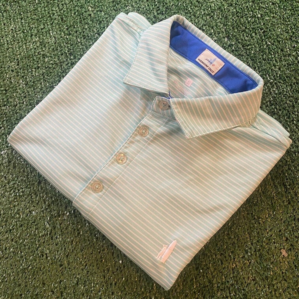 Johnnie-O Men's Performance Golf Shirt Teal Striped Size Small